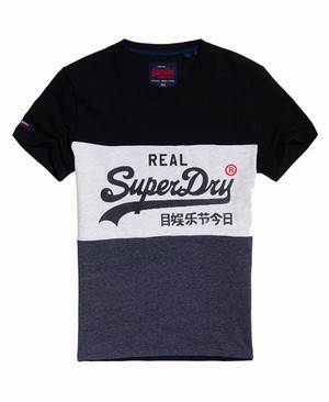 Superdry Vintage Logo Panel Férfi Pólók Sötétkék | OQPED7805